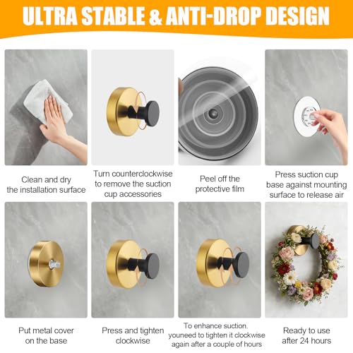 Vehmar Black Gold 11LB Suction Shower Hooks, No Drill Waterproof Hooks — view 5