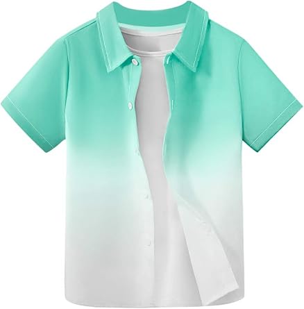 Haloumoning Boys Button Down Shirts Short Sleeve Gradient Shirt Kids Summer Casual Beach Hawaiian Shirts 5-14Y