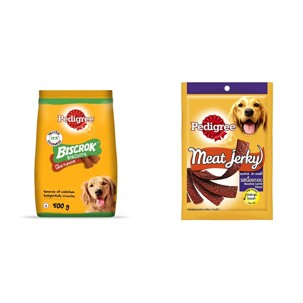 Pedigree Biscrok Biscuits Treats for Dog (Above 4 Months), Lamb Flavour, 500g&Pedigree Meat Jerky Treats for Adult Dogs, Roasted Lamb Flavour, 80g Pouch (B0BP5D43SW) Amazon Price History, Amazon Price Tracker