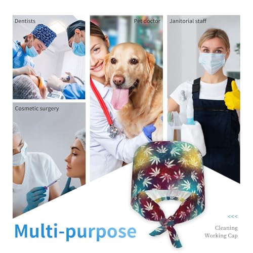 Image of Working Cap Scrub Cap with Sweatband Adjustable Unisex Women Tie Back Hat Nurse Surgical Caps
