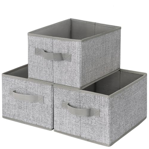 GRANNY SAYS Closet Storage Bins, Storage Baskets for Shelves, Fabric Storage Bins with Handles, Storage Boxes Decorative Containers for Living Room Bookshelf, Gray, Medium, 3-Pack