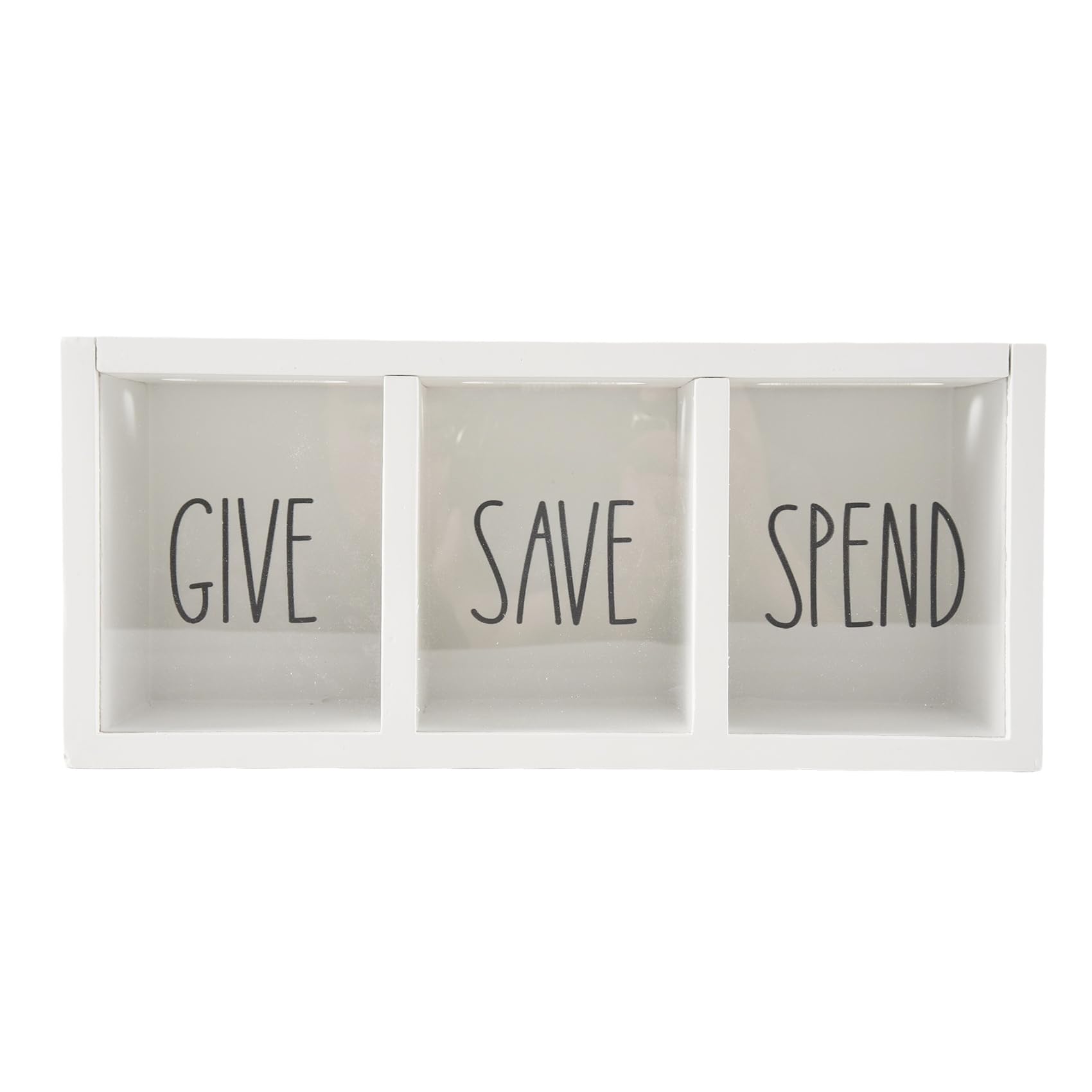 Uikdjgu White Wooden Give Save Spend Money Saving Box For Kids, Countertop Kid Piggy Bank For Daily Cash, Wall-Mount Kids Bank Easy To Use