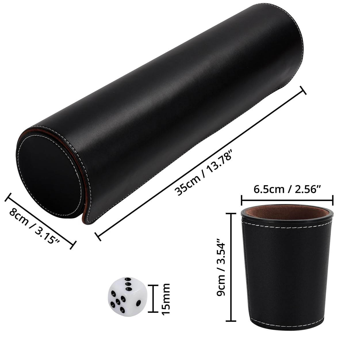 Ensemble de 5 dés Yahtzee professionnels en cuir noir, avec 25 dés et étui de rangement, pour jeux de société, fêtes et plus encore.