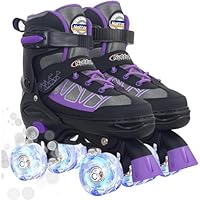 Nattork Adjustable Roller Skates for Kids Boys, Roller Boots for Girls with All Light up Wheels, Kids Quad Rollerskates for Beginners, Indoor Outdoor