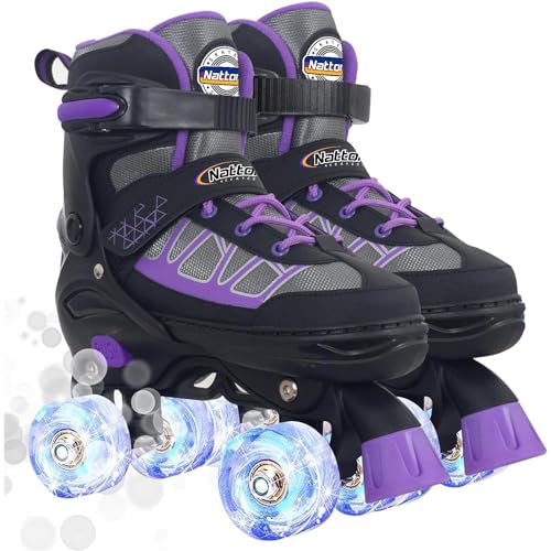 Image of Kids Roller Skates for Girls, Purple Adjustable Rollerskates with Light Up Wheels for Teens Youth Ages 6-12 10 11 12, Beginners Outdoor Sports Toys, Best Birthday Gift for Girls Kids
