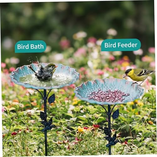 Bain d'oiseaux en métal à double usage avec piquet de sol stable - 5