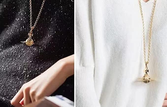 ZHAOZHAO Colorful Saturn Necklace for Women - Sky Star Saturn Planet Pendant with Crystals