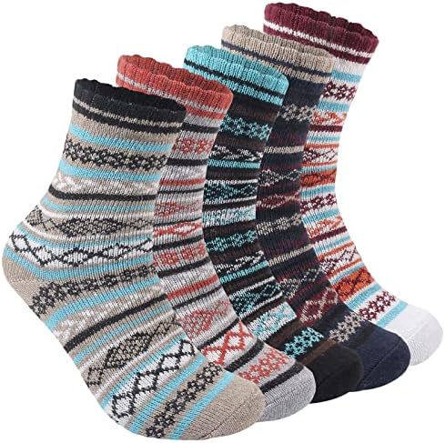 Lovionus89 Soft Winter Thermal Socks for Men,5 Pcs Thick Warm Breathable Crew Socks for Women,UK size 6-11