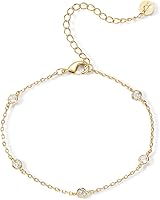 PAVOI 14K Gold Plated Stackable Beaded Bracelet for Women - Adjustable Dainty CZ Station Chain Jewelry