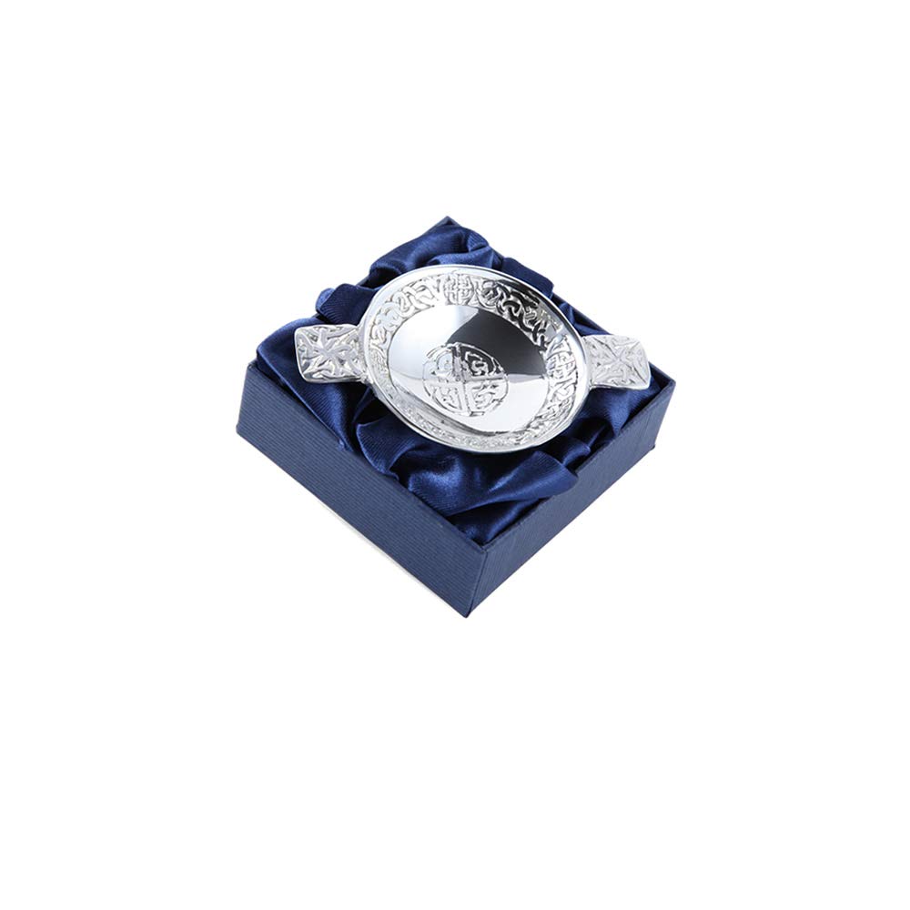 Celtic Interlaced Circle and Boss Pewter Mini Quaich 3"
