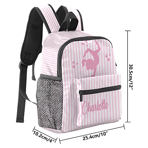 Grandkli Gymnastic Striped Pink Personalized Kids Toddler Backpack for Boys Girls ,Custom Mini School Backpack Bags Kindergarten, 10''(L) x 4''(W) x 12''(H)2