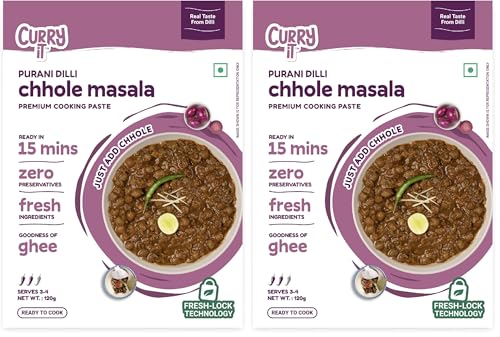 Image of CURRYiT Purani Dilli Chole Masala Curry Paste | Ready to Cook in 15mins | Just Add Kabuli Chana | Made with Ghee | No Preservatives | Enjoy with Chawal, Puri, Bhature | Indian Masala Wet Marinade 120g