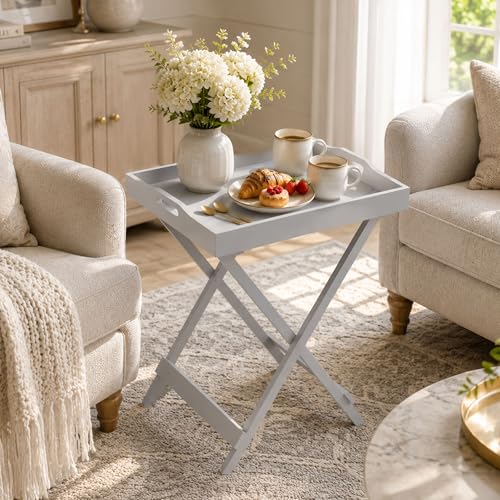 Image of Lavish Home Folding TV Tray Table - Contemporary Side Table with Removable Tray Top for Food Serving, Meals, or Decor in Living Room, Bedroom, or Home Office (Gray)