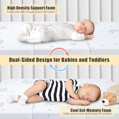 Image of Trifold Pack and Play Mattress, Pack N Play Mattresses with Dual-Sided Firmness Memory Foam, Foldable Mattress for Pack n Play with Removable Cover and Travel Bag