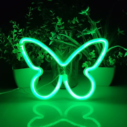 Image of JYWJ Butterfly Neon Sign,USB or 3-AA Battery Powered Neon Light,LED Table Decoration,Bedroom Wall Decoration,Birthday Gift,Wedding Supplies Business Gift(Green)