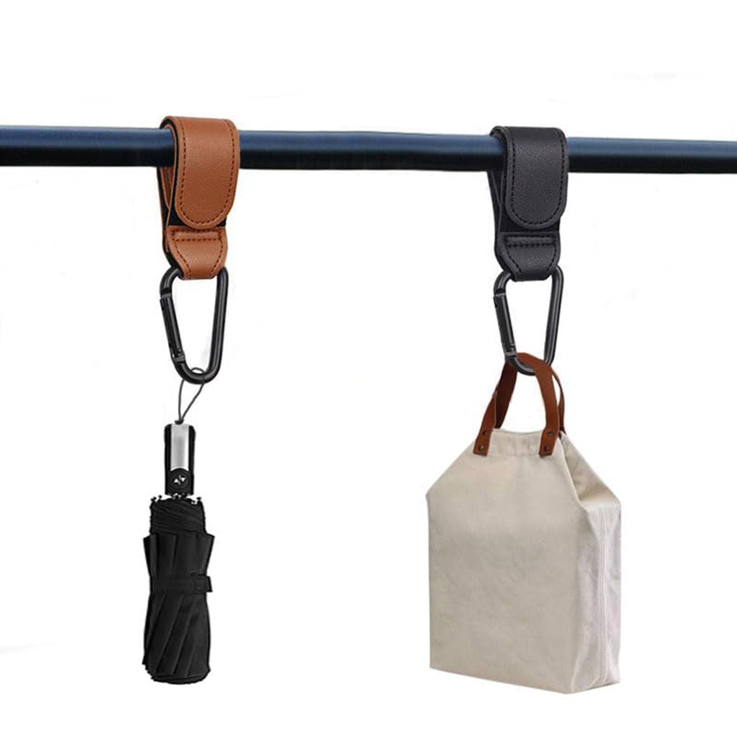 Crochets Poussette Cuir Lot De 4 | Mousquetons Pour Sacs - Accessoire Pratique Mains Libres