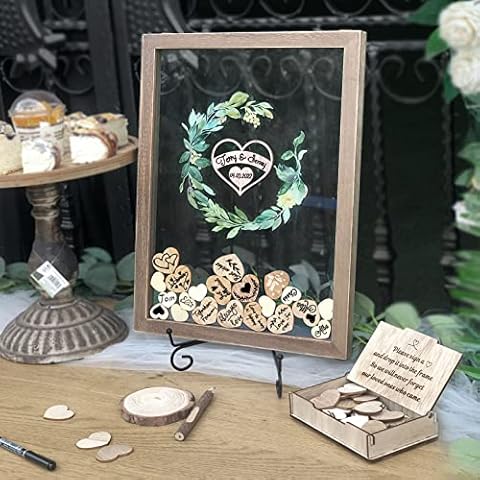 Y&K Homish Transparent Wedding Guest Book Alternative for Party Reception 80 Hearts Green Wreath Rustic Brown Cover