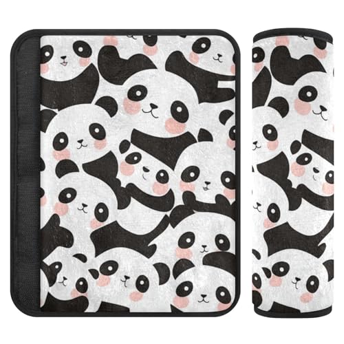 EtherSpher Cartoon Cute Pandas White Black car seat Strap Covers, More Comfort Driving, carseat Seatbelt Covers for SUV Bag Auto Protector para cinturón de carro 2 pcs