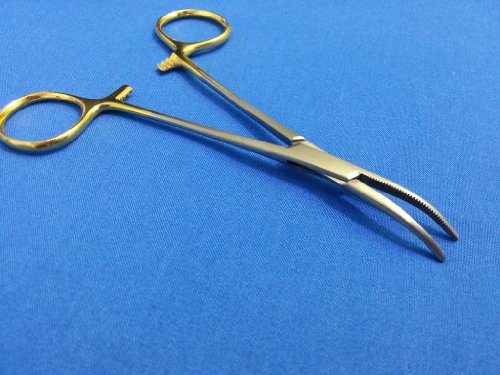 2 PCS GOLD HANDLE PREMIUM O.R GRADE SUTURE LACERATION KIT MOSQUITO HEMOSTAT LOCKING FORCEPS 5" CURVED 5" + KELLY HEMOSTAT FORCEPS 5.5" STRAIGHT (HTI BRAND) - Thumbnail 3