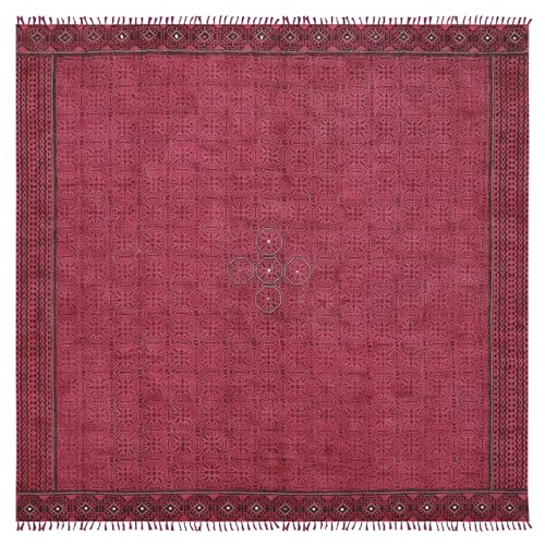 CASAVANI Kelim-Teppich, 3 m, quadratisch, roter Baumwollrand, dick, 0,48 cm, waschbarer, handgewebter Teppich, Flachgewebe-Teppiche für drinnen und draußen, für Flur, Esszimmer