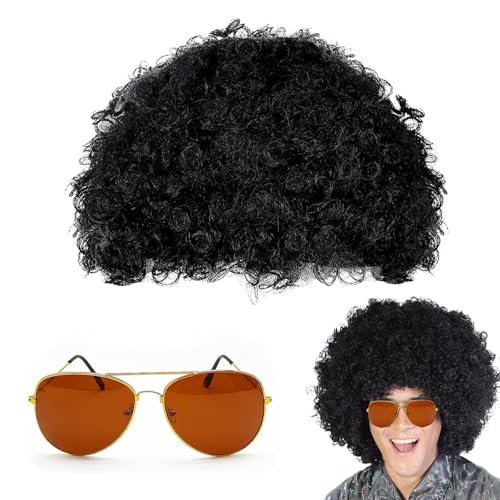Peluca Afro,Disfraces Hippies,Conjunto de Disfraz Hippie,Estilo Disco 70 y 80s para Carnaval o Fiestas Temáticas Cosplay