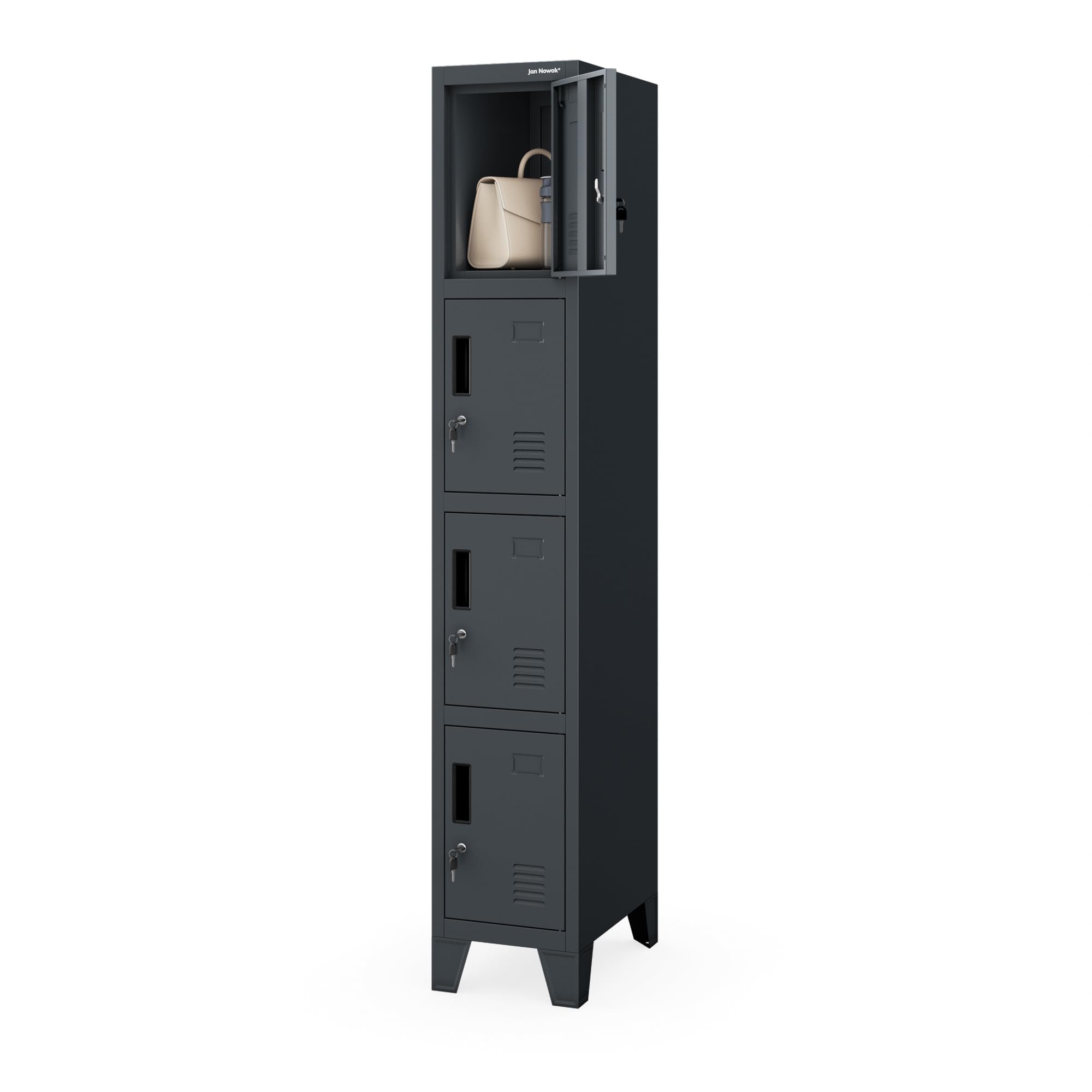 Armario de acero vertical Jan Nowak con 4 compartimentos individuales y llave