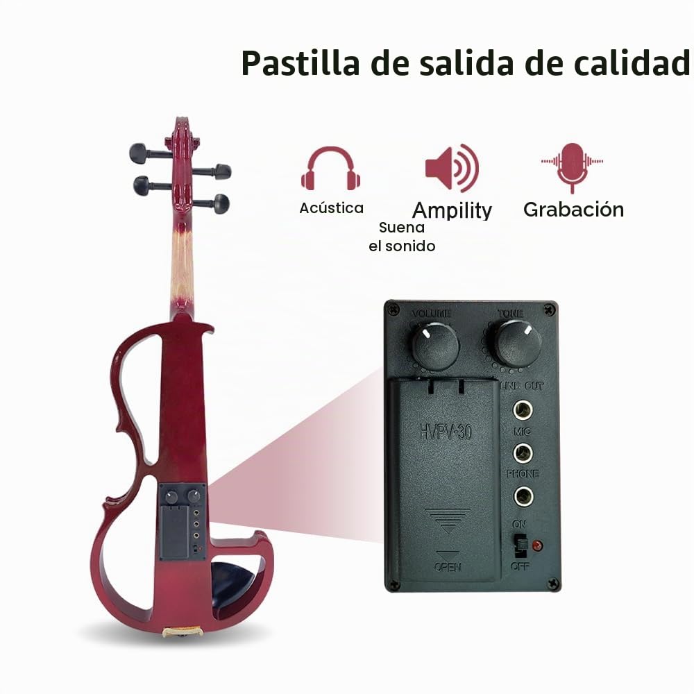 Yinfente - Violín eléctrico 4/4 de tamaño completo, silencioso, 4 cuerdas, accesorios de ébano, para principiantes, estudiantes, con caso, lazo, reposacabezas