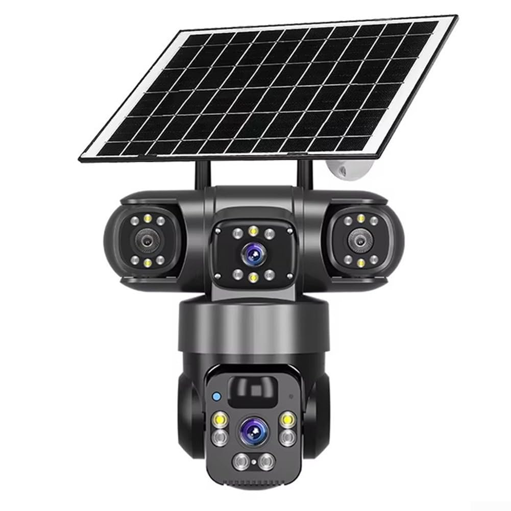 Hasaller Cámaras de seguridad solares 4K 360° PTZ de doble lente para exteriores, cámara de seguridad solar WiFi Se-curity, IP66, impermeable, 2.4G, vigilancia inalámbrica con batería de 8000 mAh