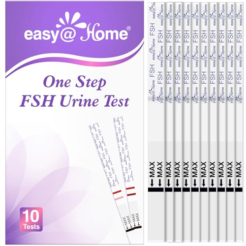 Easy@Home 10 x Test di Menopausa FSH: Sensibile 25 mIU/ml Risultato Rapido per il Rilevamento dell'FSH Alta Precisione Verifica con l'APP Premom 10 Strisce Reattive FSH
