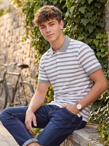 Image of XENOVAURBAN Polo t Shirt for Man | Striped Pattern Mens Cotton Polo Neck T-Shirt with Collar | Regular fit | Breathable and Soft - Polo-Striped-P
