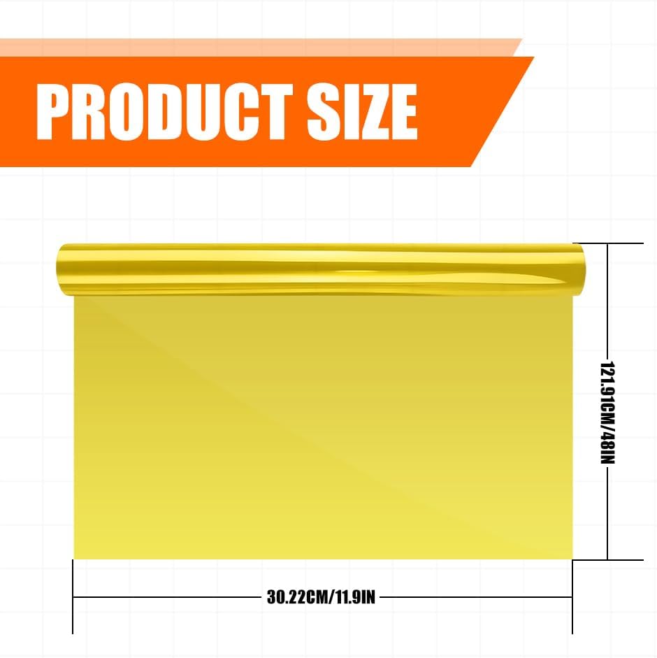 Car Light Tint Film, Headlight Tint, 12x48 Inch Auto Taillight Vinyl Wrap Film, Car Modification Accessories Self Adhesive Fog Lights Sticker Sheet Roll Universal for Most Cars Trucks (Gold) image 2
