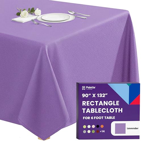 Image of Gee Di Moda Rectangle Tablecloth - 90 x 132 Inch Lavender Table Cloth for 6 Foot Tables with Floor-Length Drop - Heavy Duty Washable Fabric for Holiday Party, Dinner, Weddings & Baby Shower