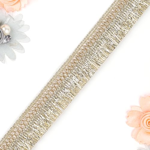 A1 Traders Zari Jhalar Fringe Lace Border Trimmings Ribbon in Water Gold Colour - Perfect for Bridal Dupattas, Lehenga, Sarees, Anarkali Suits, and Festival - 9 Meters (B0CQ8HB8BK) Amazon Price History, Amazon Price Tracker