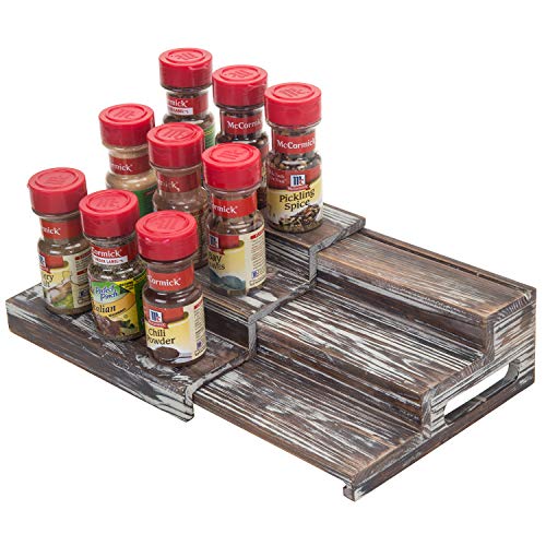 MyGift 3-Tier Torched Wood Expandable Spice Rack/Dessert Display Riser