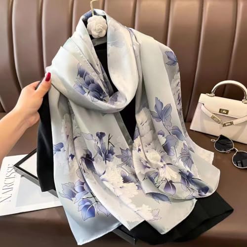 Image of Floral Printed Silk stole | silk Scarf for Women | stylish silk stole for women | Soft Lightweight Stole, Shawl & Neck Wrap | Scarf for Wedding, Party, Travel & Casual Wear