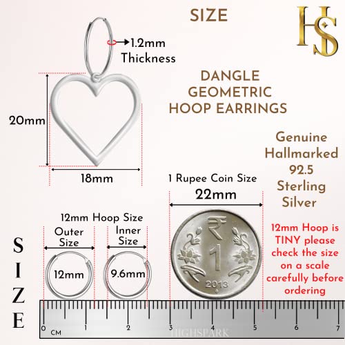 925 Sterling Dangling Hoop Earrings Heart Shape