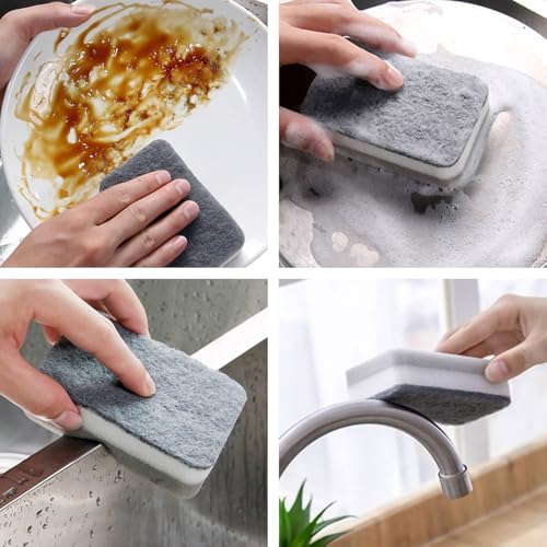 Image of Kitchen Cleaning Sponges, 6 Pack Heavy Duty Scrub Sponges Cleans Fast Non-Scratch Sponge for Washing Dishes and Cleaning Kitchen (Grey)