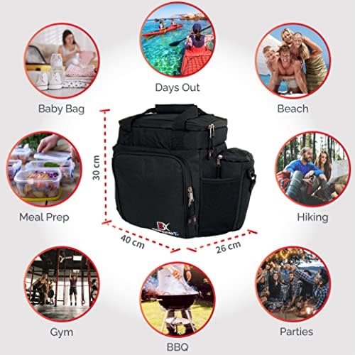 Cool Bag Meal Prep Cooler Fully Insulated Thermal Hot or Cold Water Resistant Fabric, Lunch, Work, Sports, 2x Mesh Drinks Holder