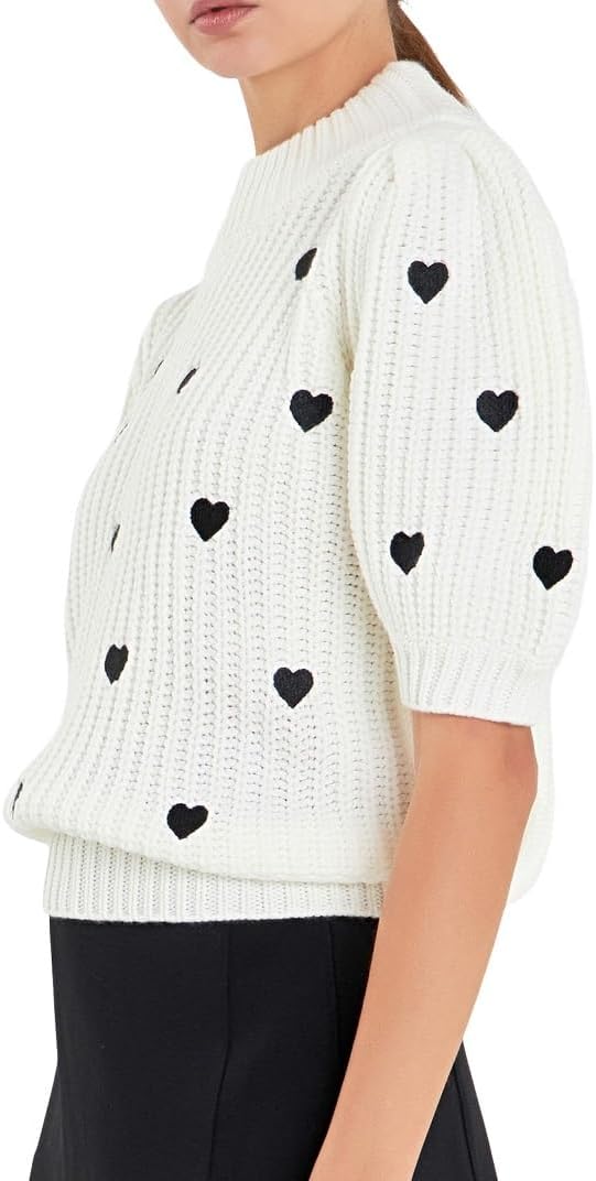 Lordree Women Puff Short Sleeve Sweater Cute Mock Neck Knit Pullover Shirt Heart Knit Sweater Vest Y2k Aesthetic Tank Top - Image 2