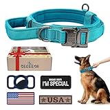 Picture of OEBEESA Tactical Dog Collar Adjustable Nylon Dog Collars: - K9 Dog Collars with Handle and Heavy Duty Metal Buckle for Medium Large Dogs with 3 Patches and Airtag Case Holder (Light Blue, M)