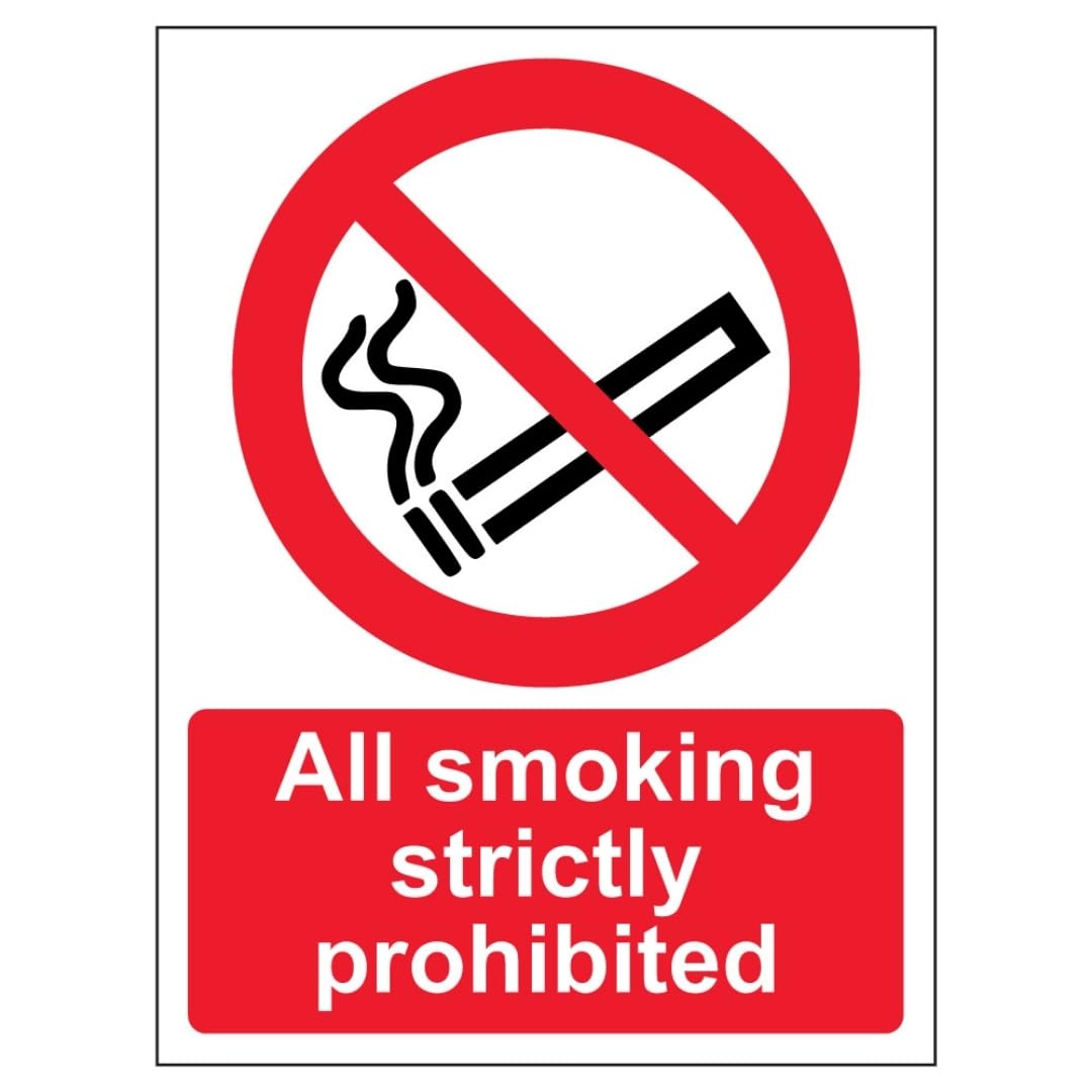 V Safety All Smoking Is Strictly Prohibited - Portrait 300 x 400 mm - Glow In The Dark 1mm Rigid Plastic Safety Sign
