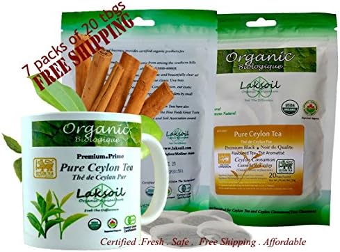 Certified Organic Premium 7packs of 20 tbags Pure Ceylon BLACK TEA Ceylon Cinnamon 140 Tea Bags
