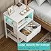 BOLUO White Nightstand with Charging Station, LED Night Stand with Fabric Drawers and Shelf, Bedside Table with USB Ports and Outlets, Bedroom Nightstand Modern