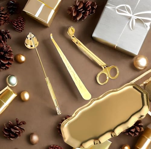 5 in 1 Candle Trimmer and Lighter Set with Candle Snuffer and Wick Trimmer with Tray, Gold Candle Wick Trimmer and Snuffer Set with Lighter and Wick Dipper for Scented Candle Lovers - Image 4