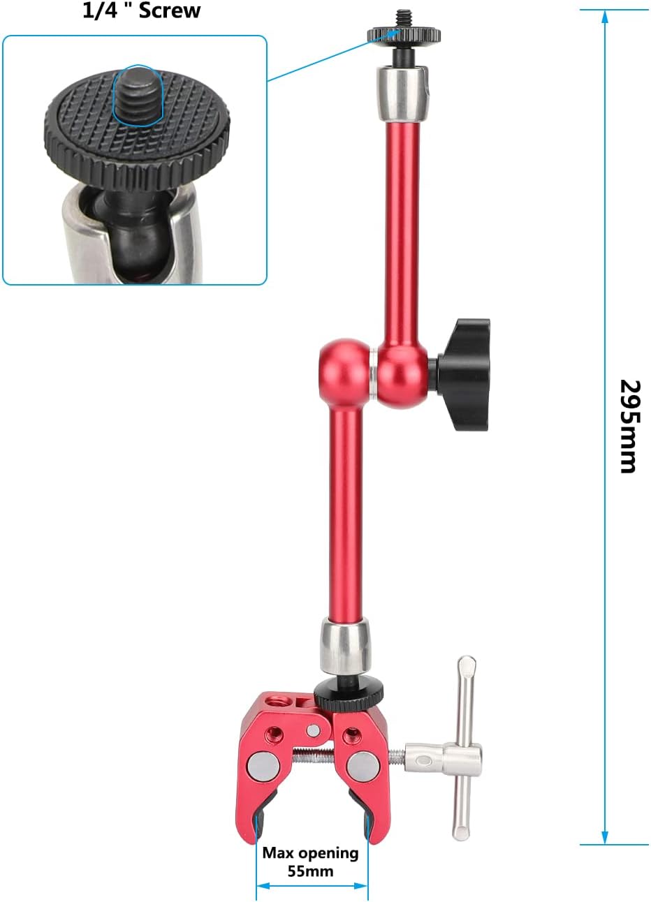 CAMVATE 10" Magic Arm Articulating Super Crab Clamp for Monitor LED Flash Lights(Red) - 3118
