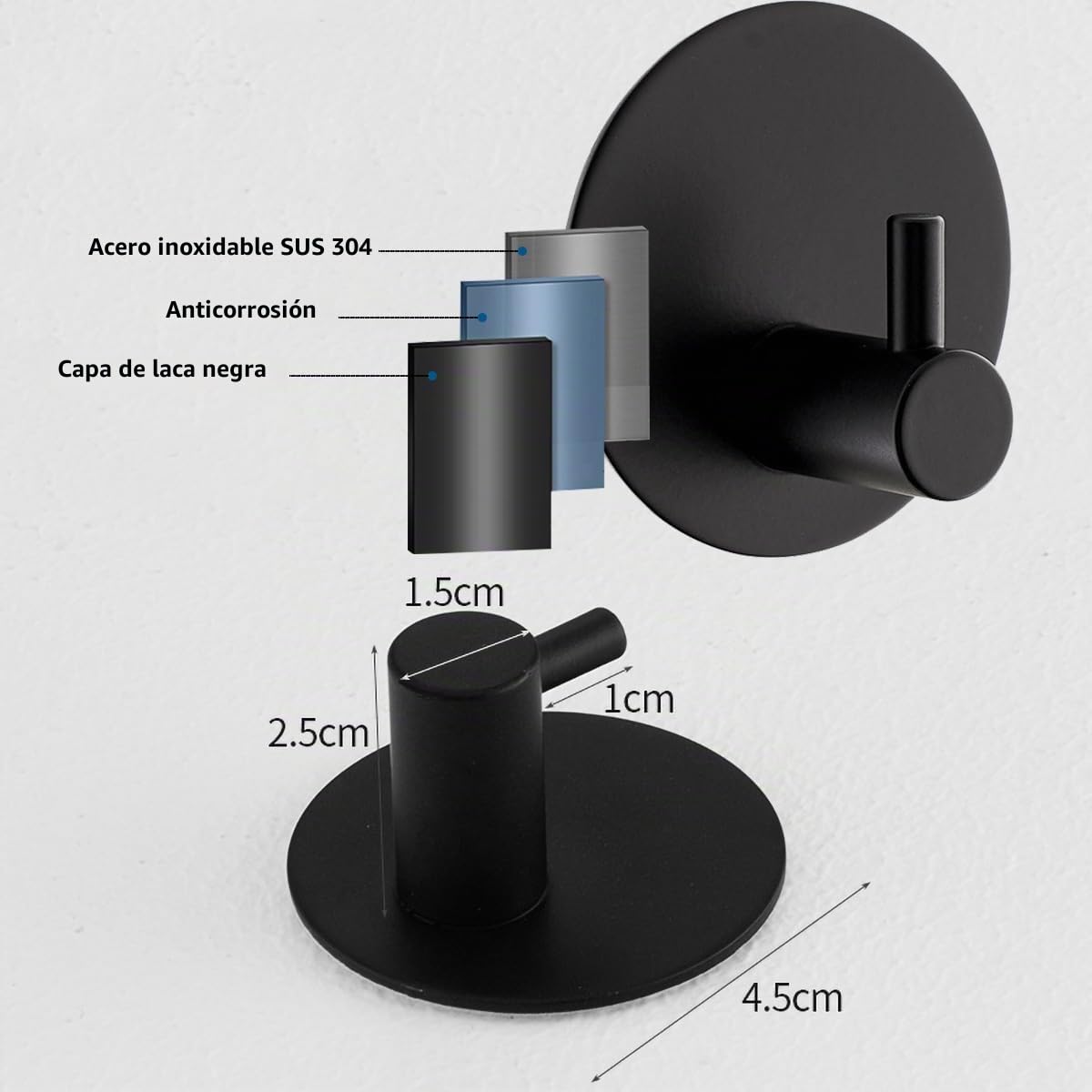 Drenky Colgadores Adhesivos Resistentes 2 Piezas, Colgador Adhesivo Sin Taladro Ganchos Adhesivos Para Pared Acero Inoxidable 304 Perchas Adhesivas Con Almohadillas Adhesivas Para Cocina Y Baño Negro