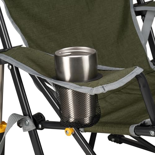 Image of GCI Outdoor Kickback Rocker Camping Chair | Portable Folding Rocking Chair with Durable Armrests, Drink Holder & Relaxed Lowered Seat for Comfort - Loden Green