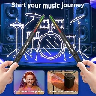 Air Drumsticks, 3D Motion Sensing Virtual Drum Kit with RGB Lights, Portable Silent Practice for Kids, Teens & Adults, Fun Gift for Beginners & Music Lovers