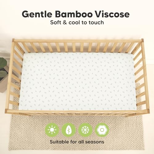 Image of 2-Pack Waterproof Baby Crib Sheets for Boys, Girls, 52x28 (Herb) | Viscose Derived from Bamboo Toddler Bed Sheet Neutral, Fitted Crib Mattress Protector Cover for Baby Bedding, Soft & Gentle