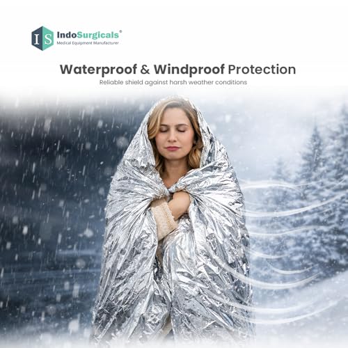 Image of IS IndoSurgicals Emergency Thermal Blanket | Premium Mylar Foil Space Blanket for Survival, Travel & Extreme Cold Protection | 160 x 210 cm | Pack of 25